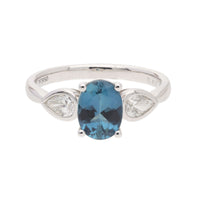 Teal Tourmaline and Diamond Platinum Trilogy Ring - Michael Jones Jeweller
