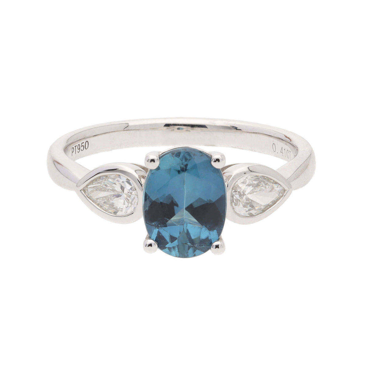 Teal Tourmaline and Diamond Platinum Trilogy Ring - Michael Jones Jeweller