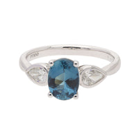 Teal Tourmaline and Diamond Platinum Trilogy Ring - Michael Jones Jeweller
