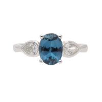 Teal Tourmaline and Diamond Platinum Trilogy Ring - Michael Jones Jeweller
