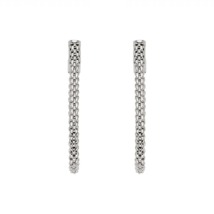 FOPE Flex'it Essentials 18ct White Gold Oval Mesh Medium Hoop Earrings