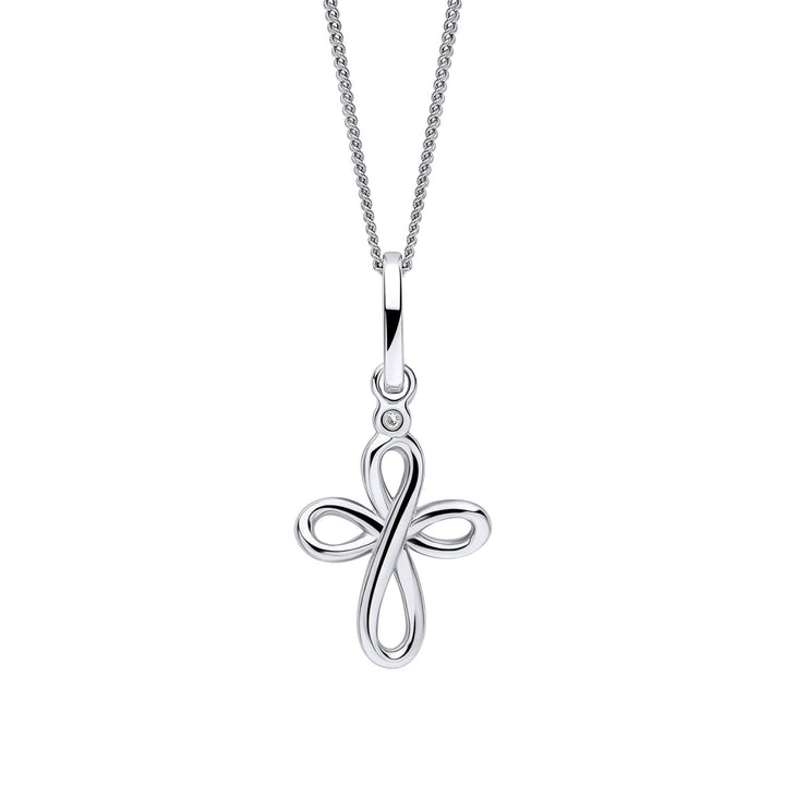 D for Diamond Organic Swirl Cross Silver Pendant