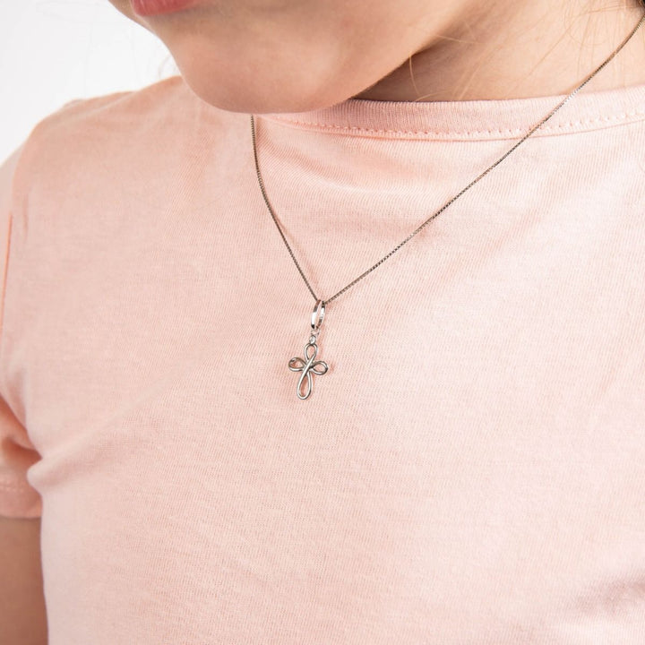 D for Diamond Organic Swirl Cross Silver Pendant