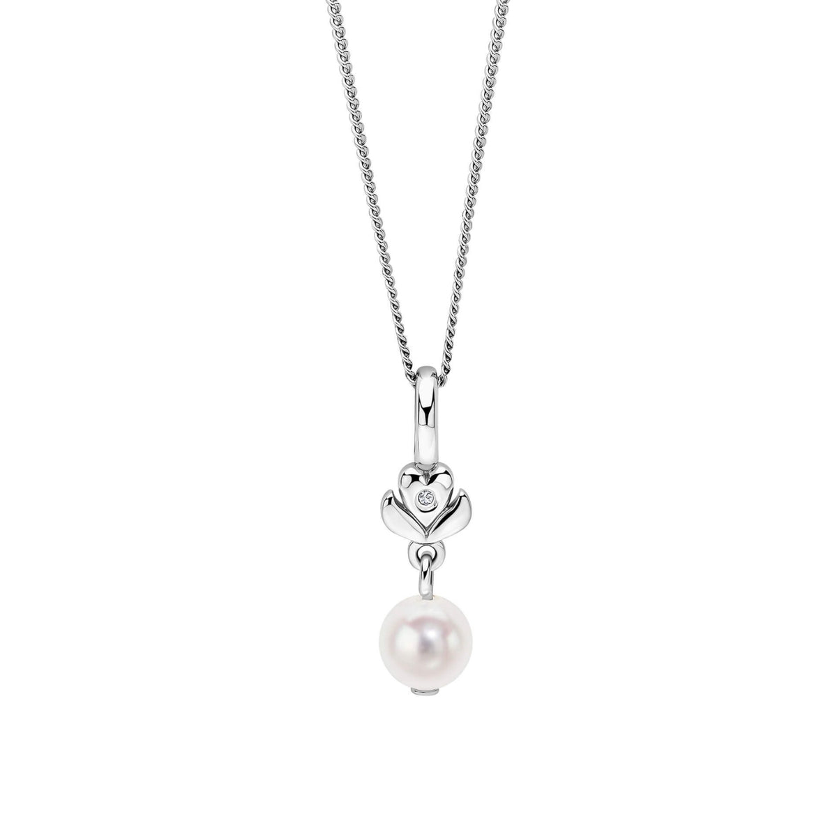 D for Diamond Freshwater Pearl Silver Flower Pendant - Michael Jones Jeweller