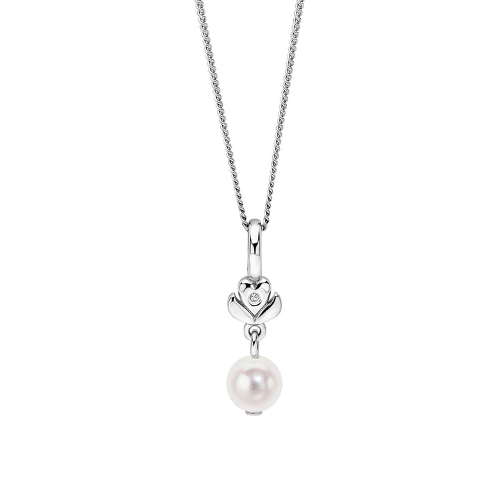 D for Diamond Freshwater Pearl Silver Flower Pendant