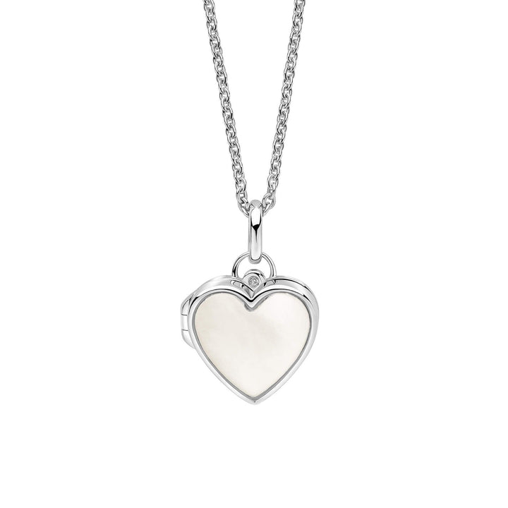 D for Diamond Mother of Pearl Heart Silver Locket