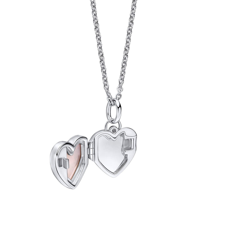 D for Diamond Mother of Pearl Heart Silver Locket