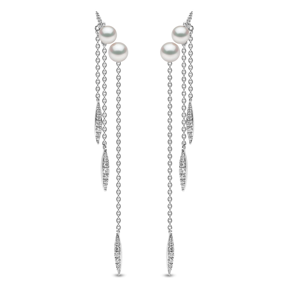 Yoko Trend Freshwater Pearl and Diamond 18ct White Gold Chain Drop Earrings - Michael Jones Jeweller