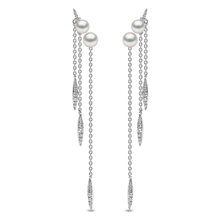 Yoko Trend Freshwater Pearl and Diamond 18ct White Gold Chain Drop Earrings