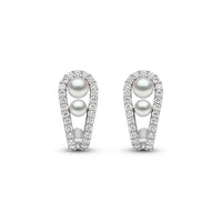 Yoko Sleek Double Akoya Pearl and Diamond 18ct White Gold Half Hoop Earrings