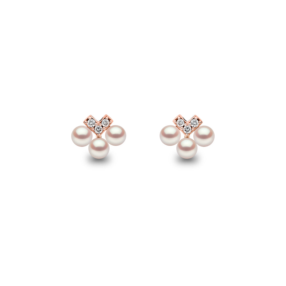 Yoko Sleek Pearl and Diamond 18ct Yellow Gold V Stud Earrings - Michael Jones Jeweller