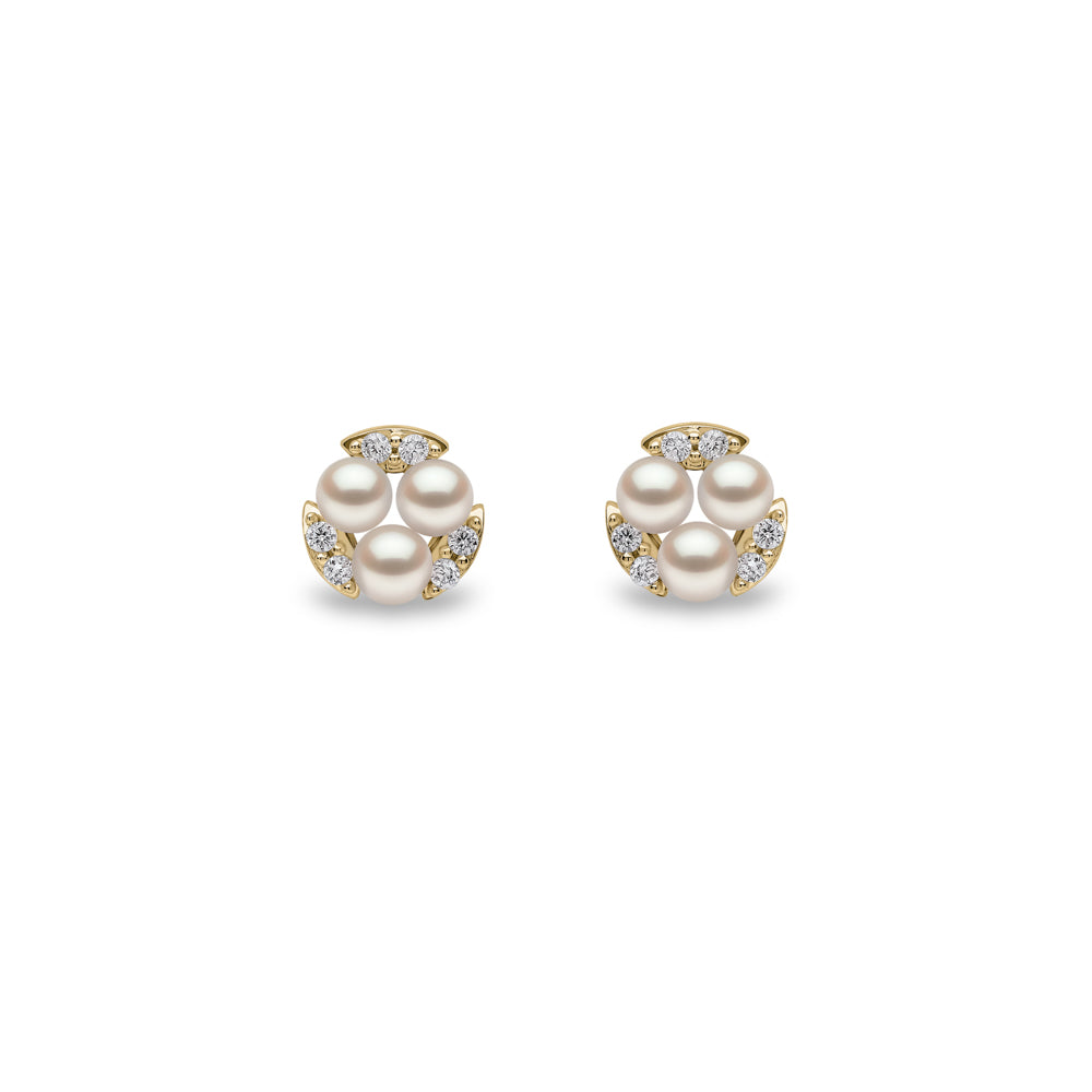Yoko Sleek Triple Pearl & Diamond 18ct Yellow Gold Stud Earrings