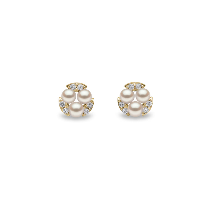 Yoko Sleek Triple Pearl & Diamond 18ct Yellow Gold Stud Earrings