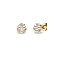 Yoko Sleek Triple Pearl & Diamond 18ct Yellow Gold Stud Earrings