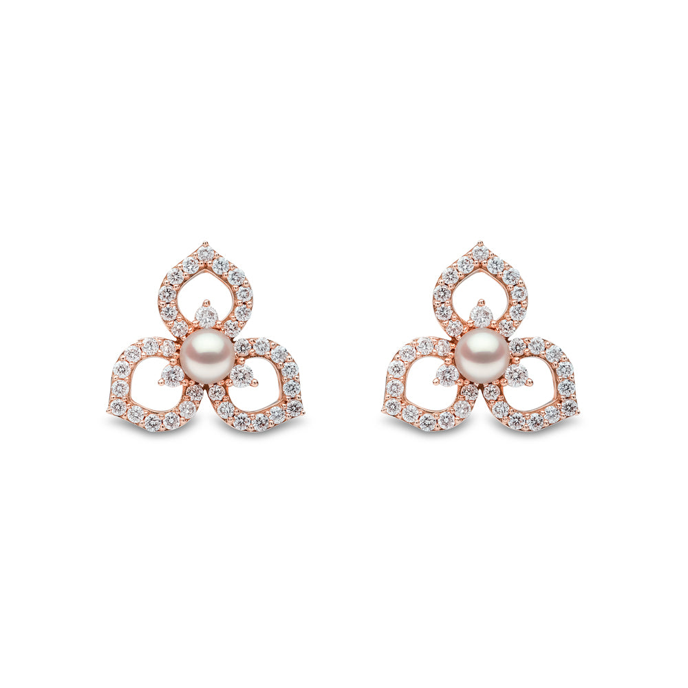 Yoko Petal Akoya Pearl and Diamond 18ct Rose Gold Stud Earrings - Michael Jones Jeweller