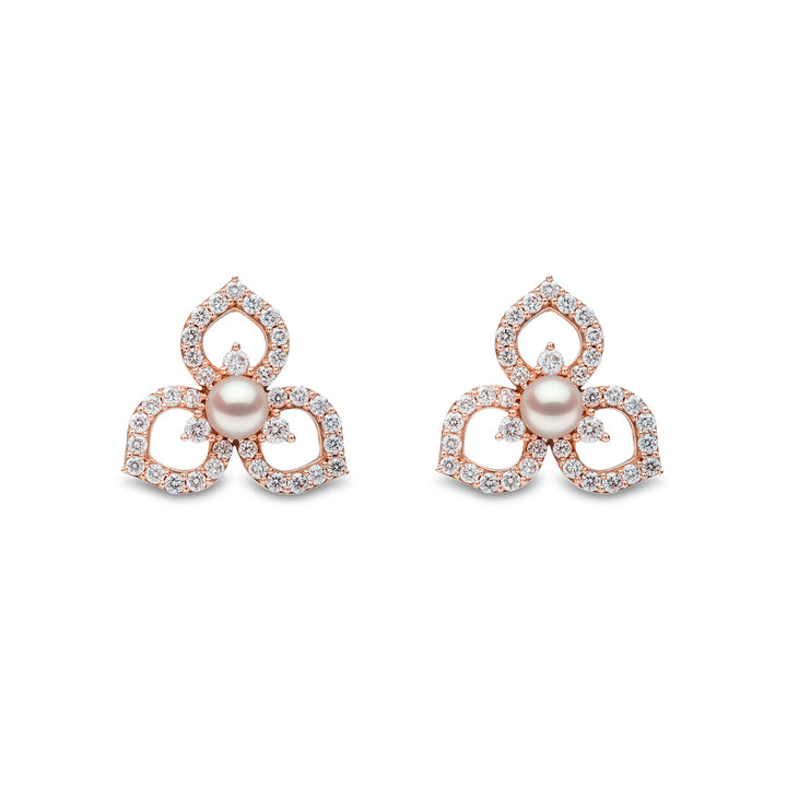 Yoko Petal Akoya Pearl and Diamond 18ct Rose Gold Stud Earrings
