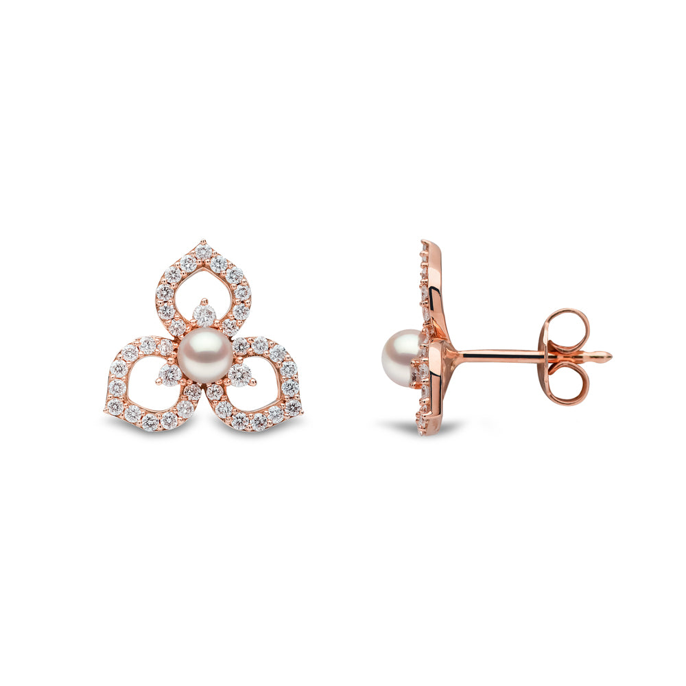 Yoko Petal Akoya Pearl and Diamond 18ct Rose Gold Stud Earrings - Michael Jones Jeweller