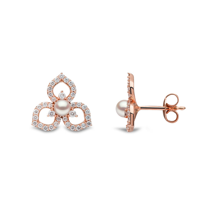 Yoko Petal Akoya Pearl and Diamond 18ct Rose Gold Stud Earrings