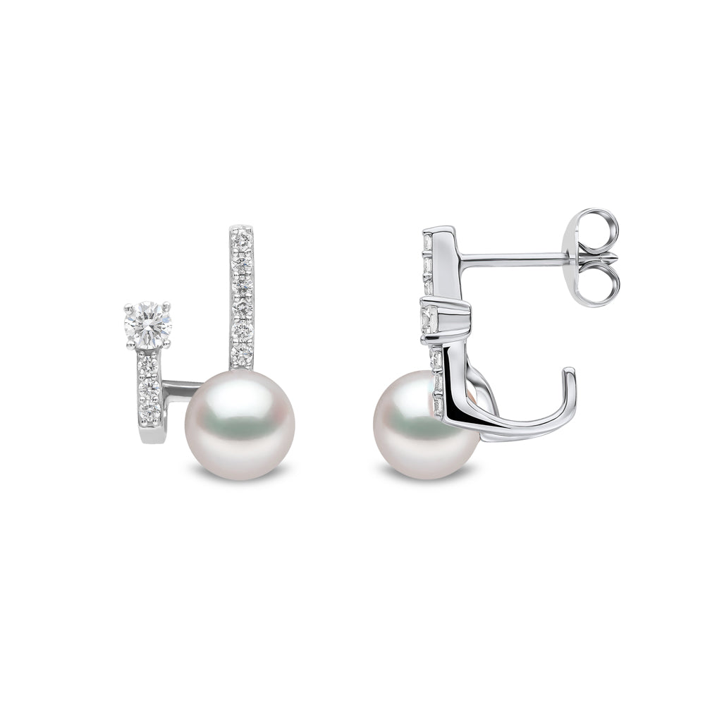 Yoko Baby Glitz Akoya Pearl and Diamond 18ct White Gold Illusion Earrings