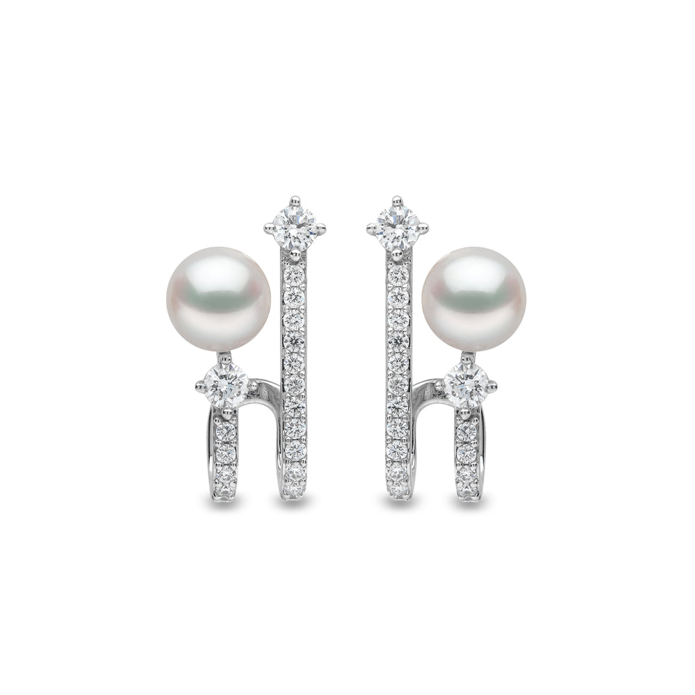 Yoko Baby Glitz Akoya Pearl and Spiral Diamond 18ct White Gold Illusion Earrings