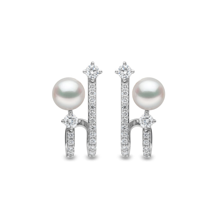 Yoko Baby Glitz Akoya Pearl and Spiral Diamond 18ct White Gold Illusion Earrings