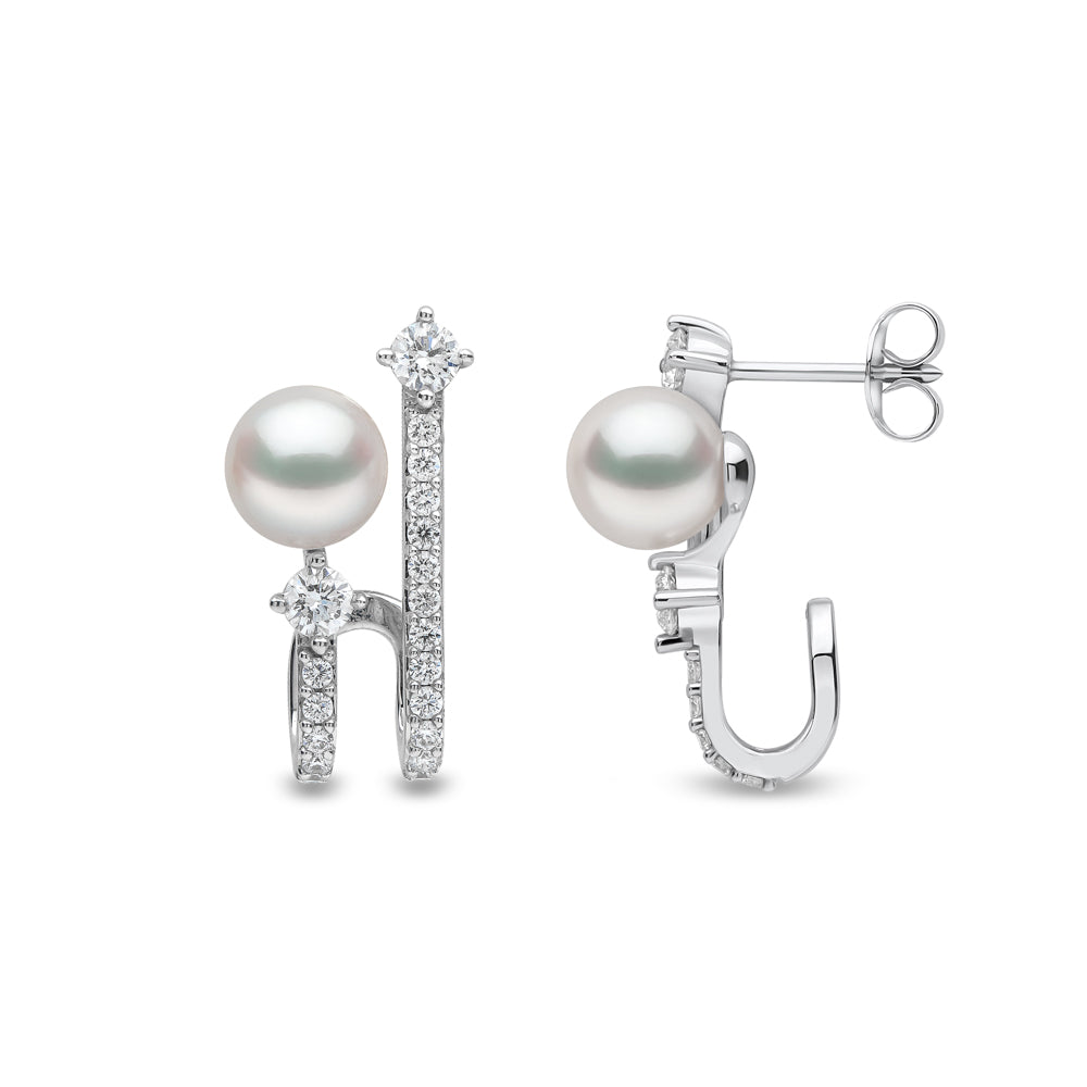 Yoko Baby Glitz Akoya Pearl and Spiral Diamond 18ct White Gold Illusion Earrings