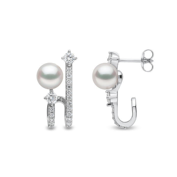Yoko Baby Glitz Akoya Pearl and Spiral Diamond 18ct White Gold Illusion Earrings