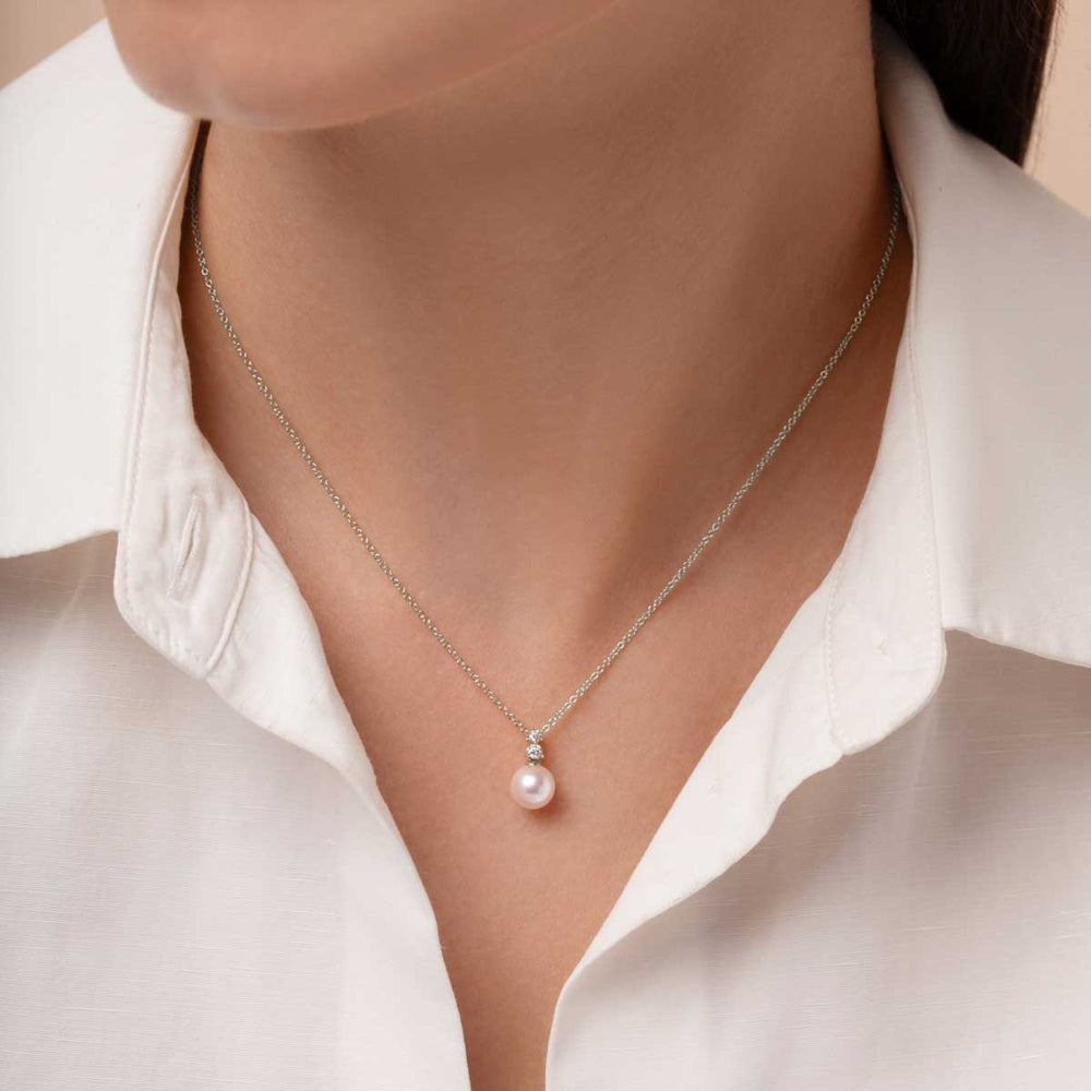 Yoko Classic Akoya Pearl & Diamond 18ct White Gold Pendant