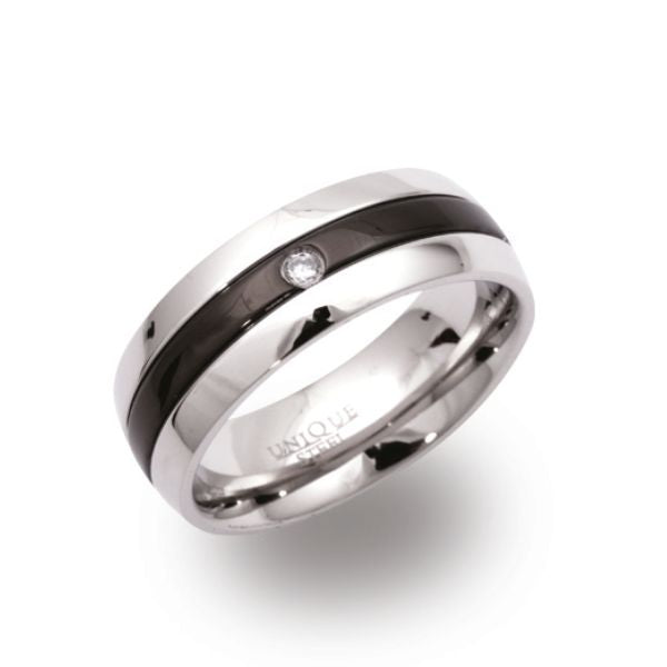 Unique & Co Black IP Plated Stainless Steel CZ Ring