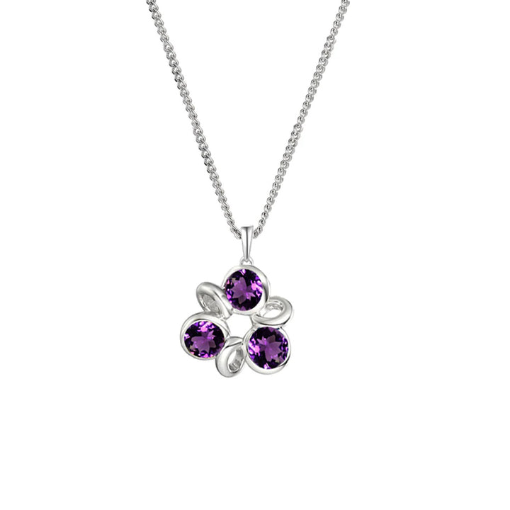 Amore Amethyst Circle SIlver Necklace