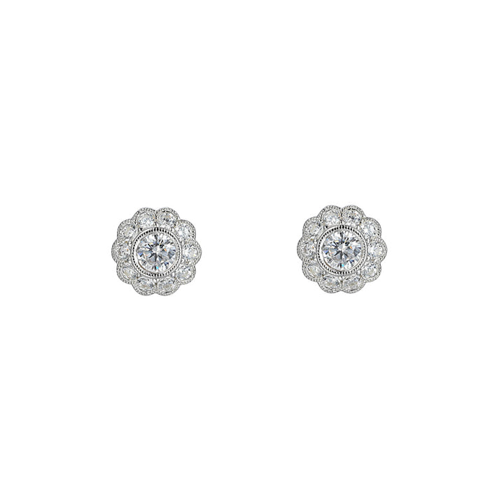 Amore Cubic Zirconia Silver Flower Cluster Earrings
