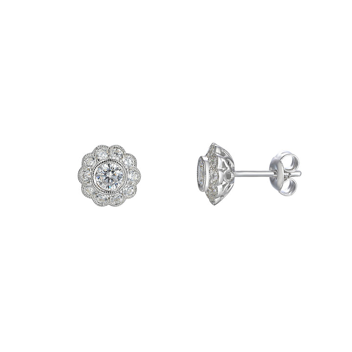 Amore Cubic Zirconia Silver Flower Cluster Earrings