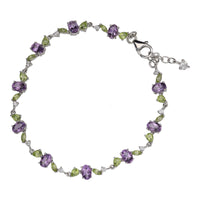 Amethyst and Peridot Multi Gemstone Silver Bracelet