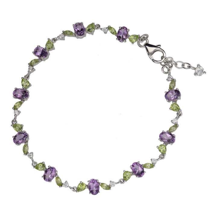 Amethyst and Peridot Multi Gemstone Silver Bracelet