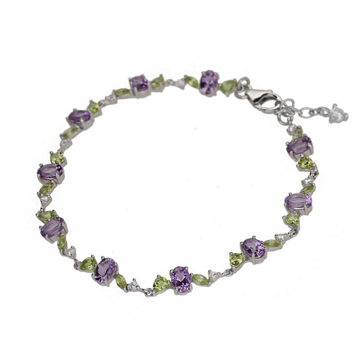 Amethyst and Peridot Multi Gemstone Silver Bracelet