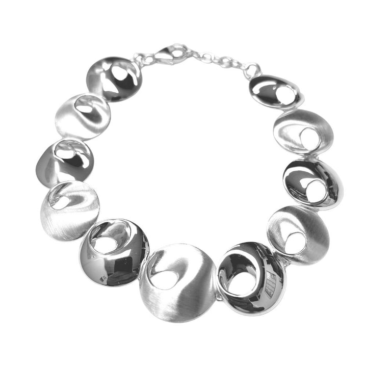 Silver Polished and Satin Round Disk Bracelet