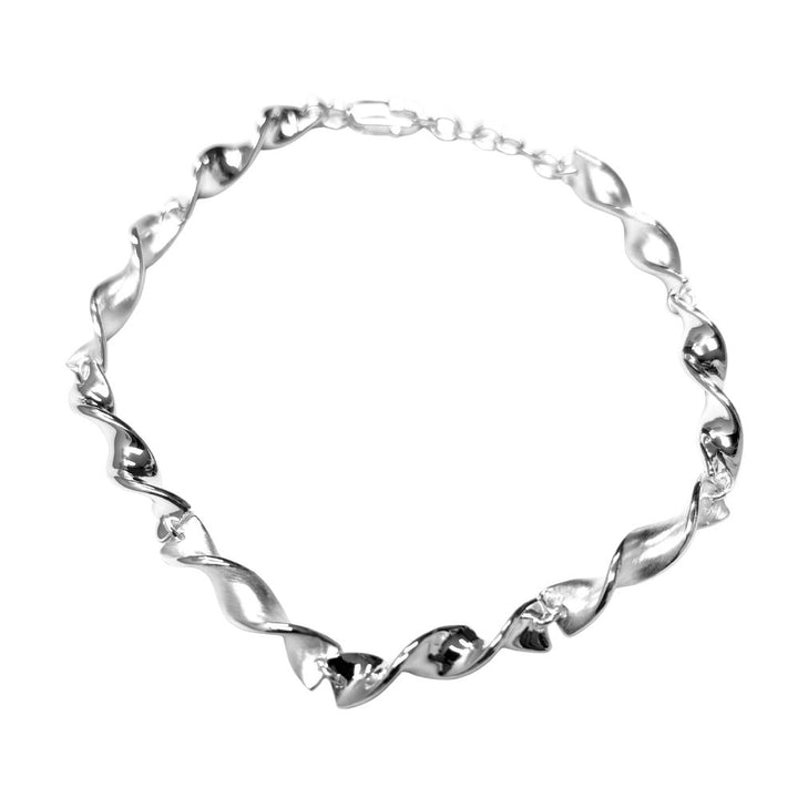 Silver Polished and Satin Twist Link Bracelet