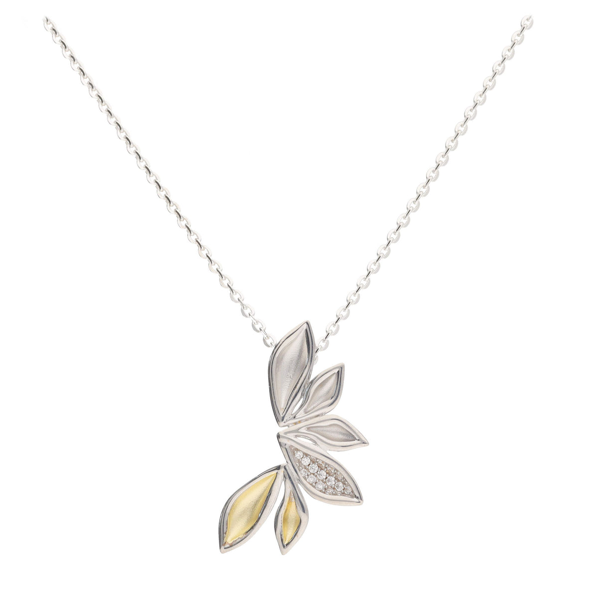 Leaf Silver and Yellow Gold Plated Necklace - Michael Jones Jeweller