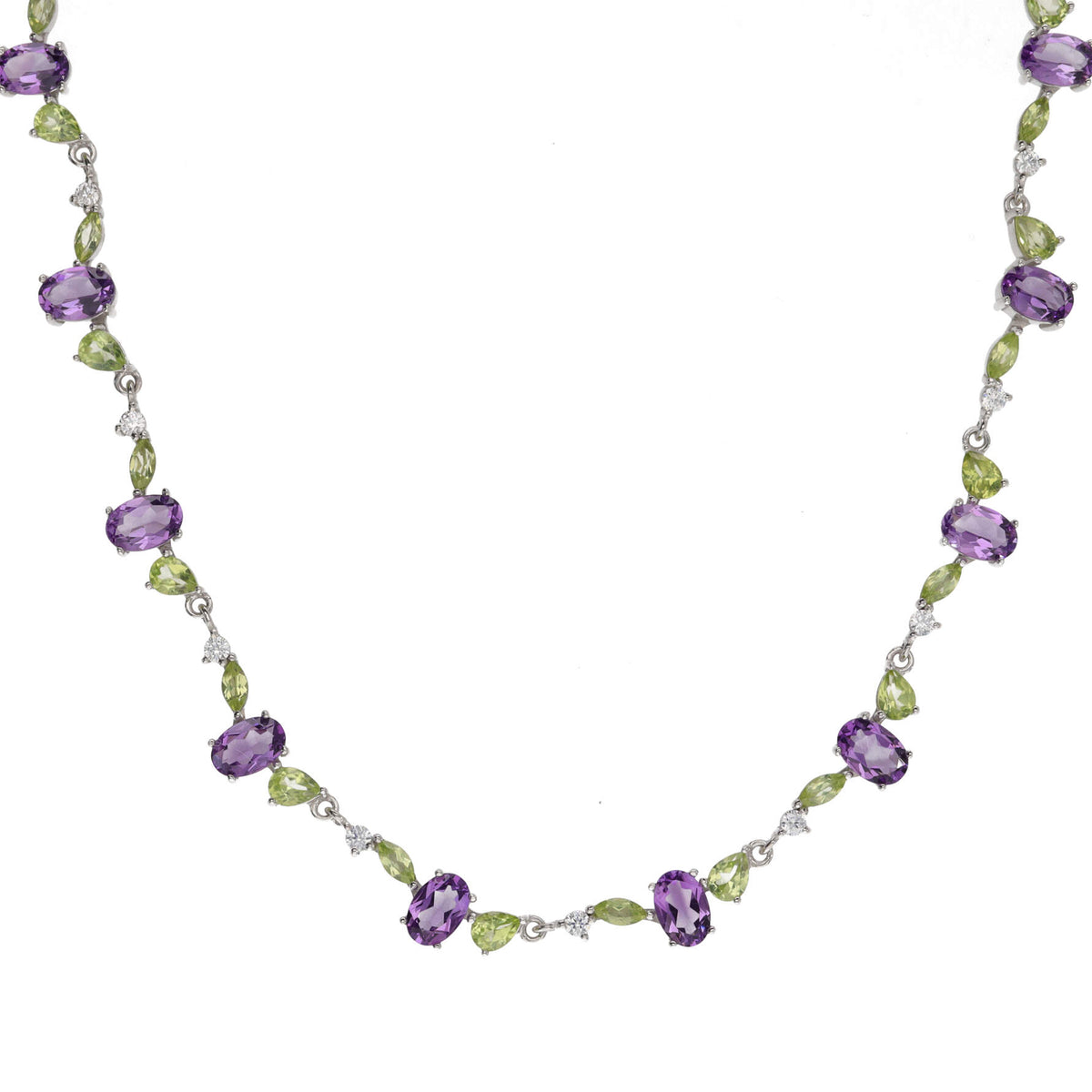 Amethyst and Peridot Multi Gemstone Silver Necklace - Michael Jones Jeweller