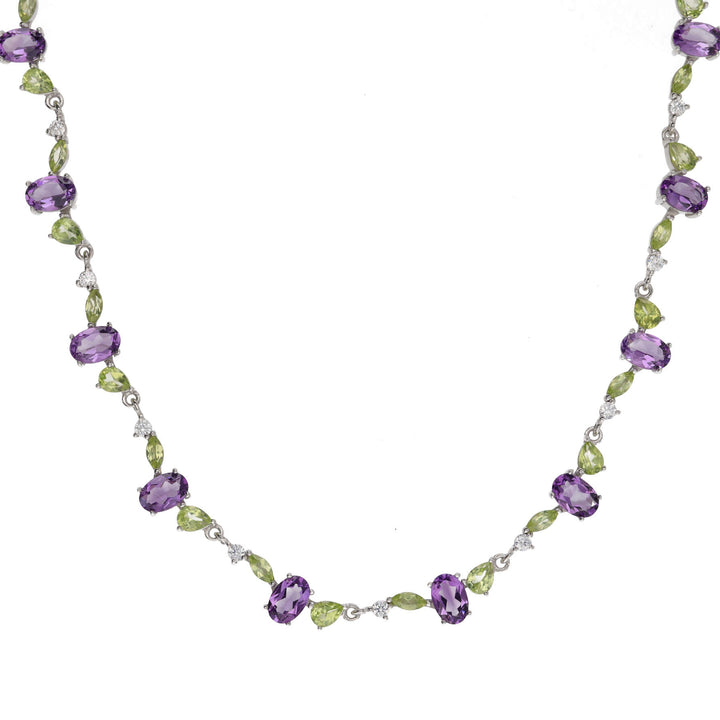 Amethyst and Peridot Multi Gemstone Silver Necklace