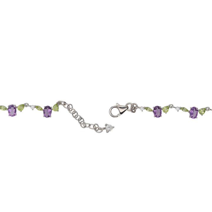 Amethyst and Peridot Multi Gemstone Silver Necklace