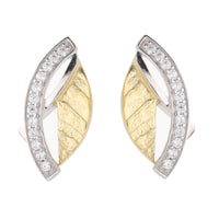 Cubic Zirconia Silver and Yellow Gold Plated Leaf Stud Earrings