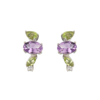 Amethyst, Peridot and Cubic Zirconia Sterling Silver Curve Earrings - Michael Jones Jeweller