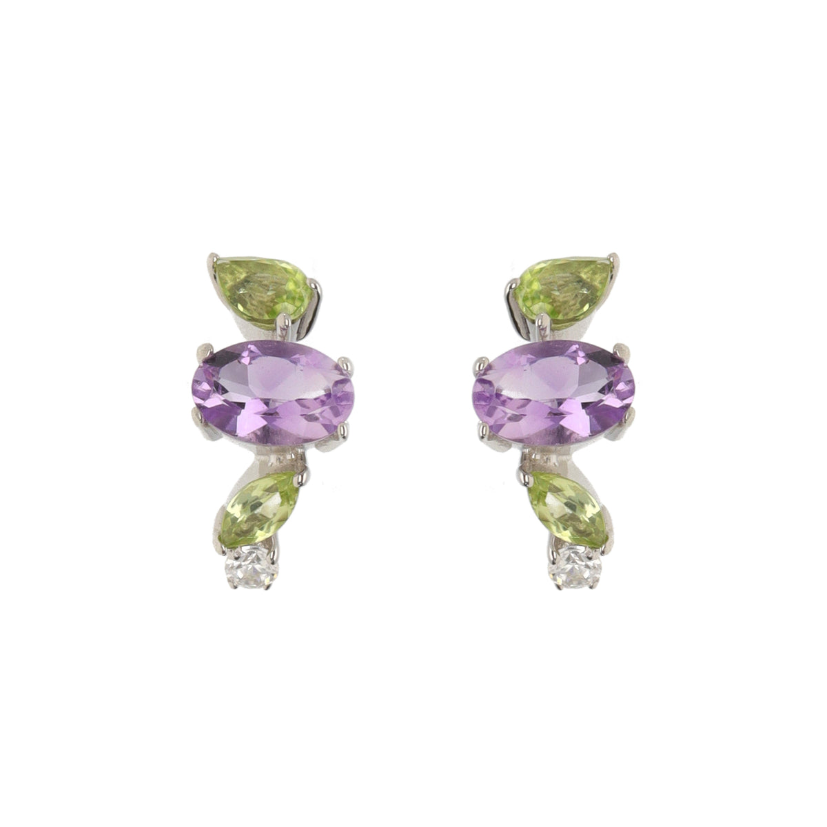 Amethyst, Peridot and Cubic Zirconia Sterling Silver Curve Earrings - Michael Jones Jeweller