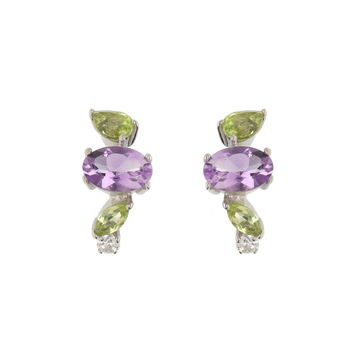 Amethyst, Peridot and Cubic Zirconia Sterling Silver Curve Earrings