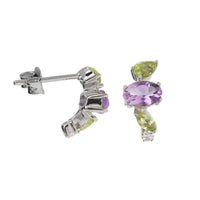 Amethyst, Peridot and Cubic Zirconia Sterling Silver Curve Earrings