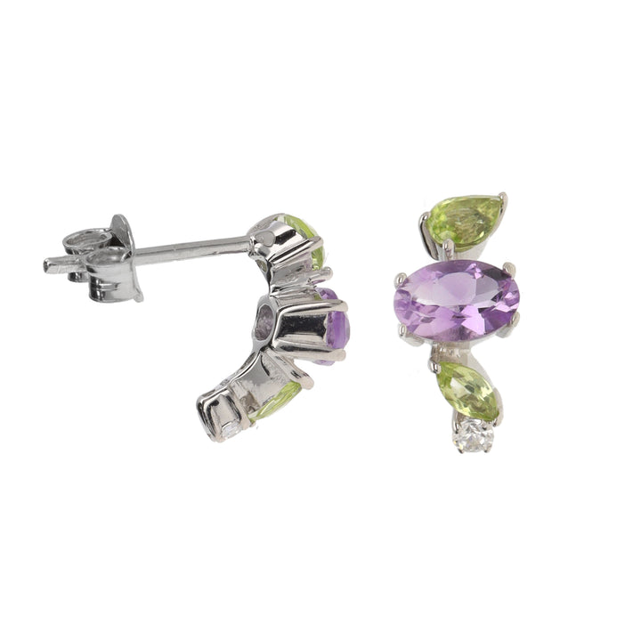 Amethyst, Peridot and Cubic Zirconia Sterling Silver Curve Earrings