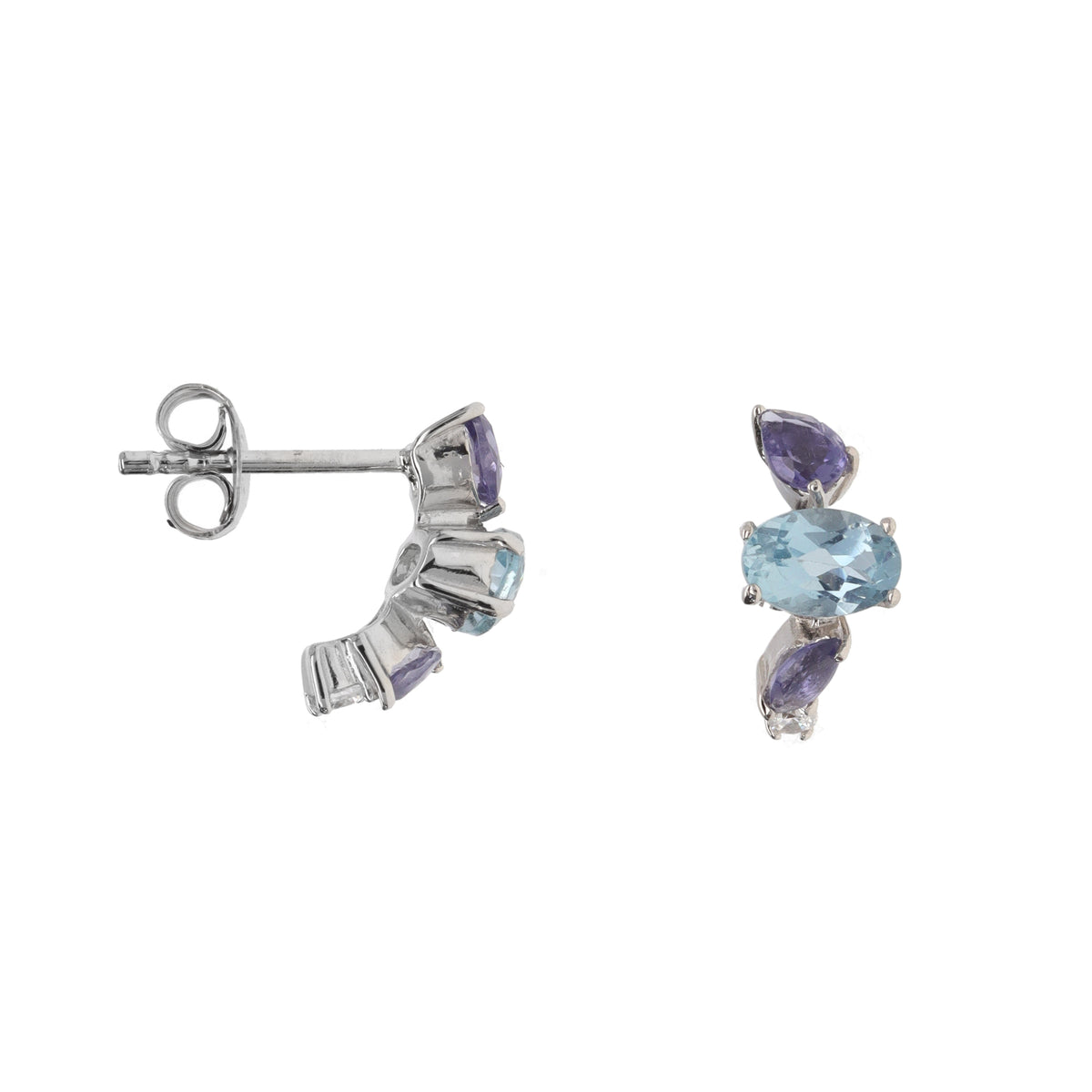 Blue Topaz and Iolite Silver Huggy Earrings - Michael Jones Jeweller