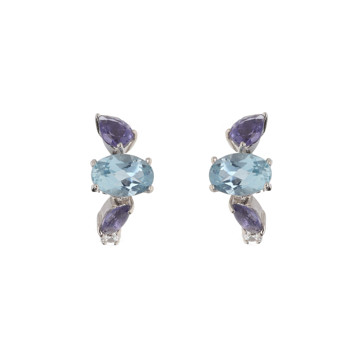 Blue Topaz and Iolite Silver Huggy Earrings - Michael Jones Jeweller