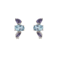 Blue Topaz and Iolite Silver Huggy Earrings